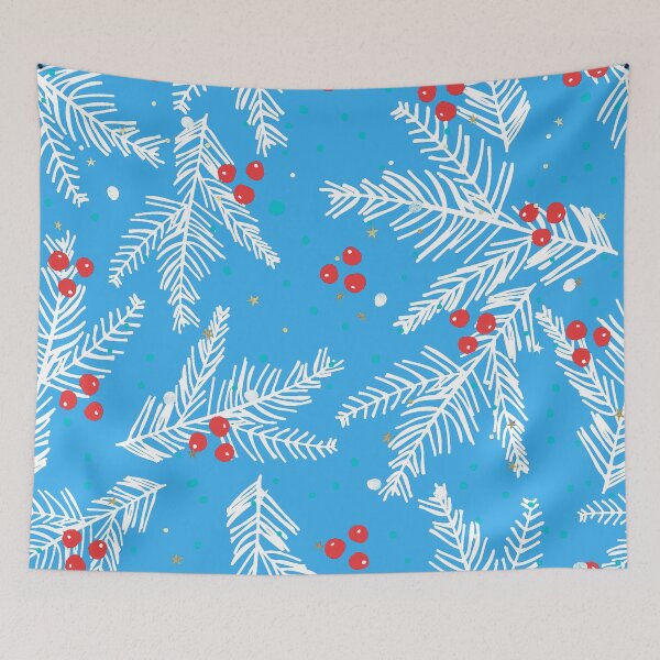 Item preview, Christmas Snowy Branches And Red Berries Aqua Pattern designed and sold by DEC02.