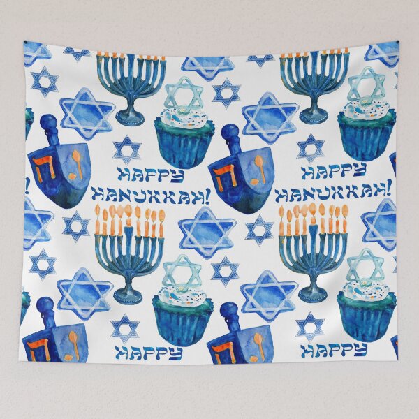 Aperçu de l'œuvre Motifs de Hanoukka : Menorahs, toupies et étoile de David créée et vendue par DEC02.