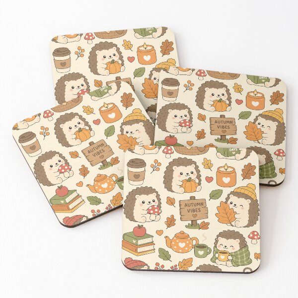 Item preview, Cute Hedgehog Autumn Vibes Kawaii Pattern designed and sold by Soft Berry Studio.