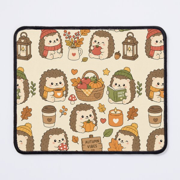 Item preview, Cute Hedgehog Autumn Vibes Kawaii Pattern designed and sold by Soft Berry Studio.