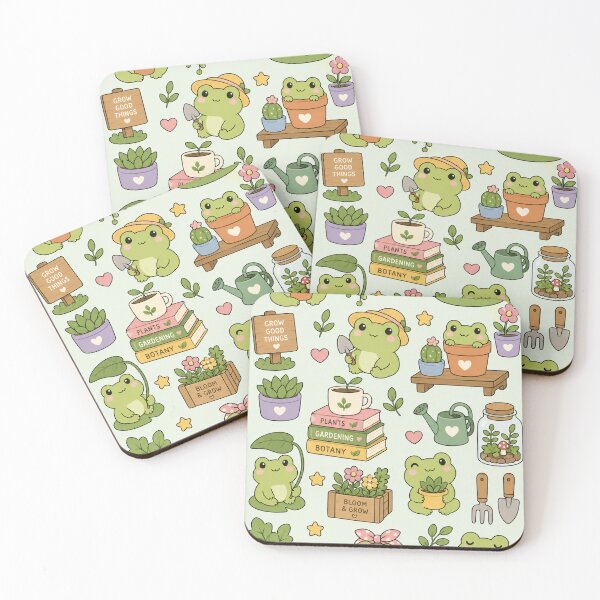 Item preview, Cute Frog Plant Garden Kawaii Pattern designed and sold by Soft Berry Studio.