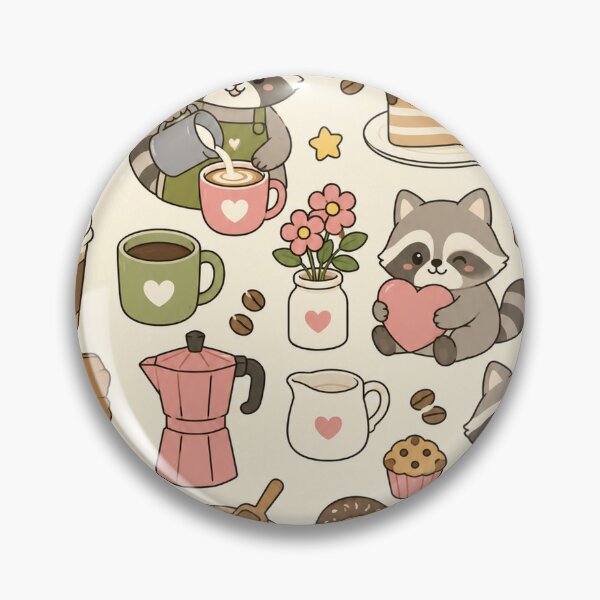 Item preview, Cute Raccoon Coffee Cafe Kawaii Pattern designed and sold by Soft Berry Studio.
