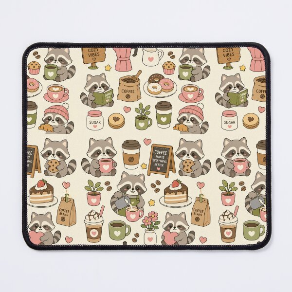 Item preview, Cute Raccoon Coffee Cafe Kawaii Pattern designed and sold by Soft Berry Studio.