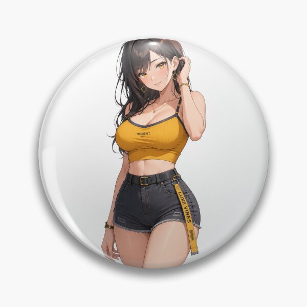 Item preview, Stylish Anime Girl in Yellow Crop Top and Denim Shorts designed and sold by iloveanimechibi.
