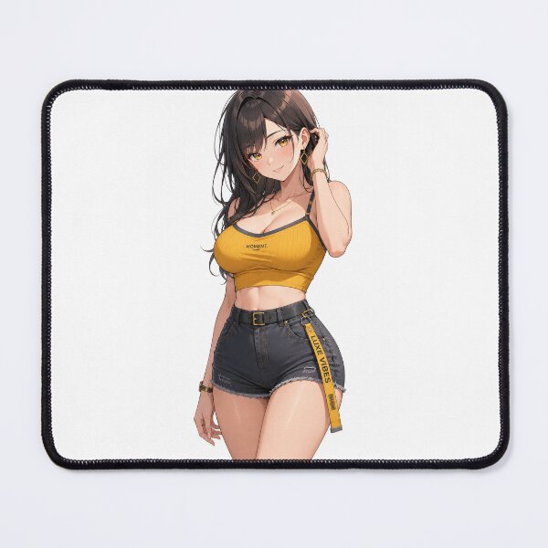 Item preview, Stylish Anime Girl in Yellow Crop Top and Denim Shorts designed and sold by iloveanimechibi.
