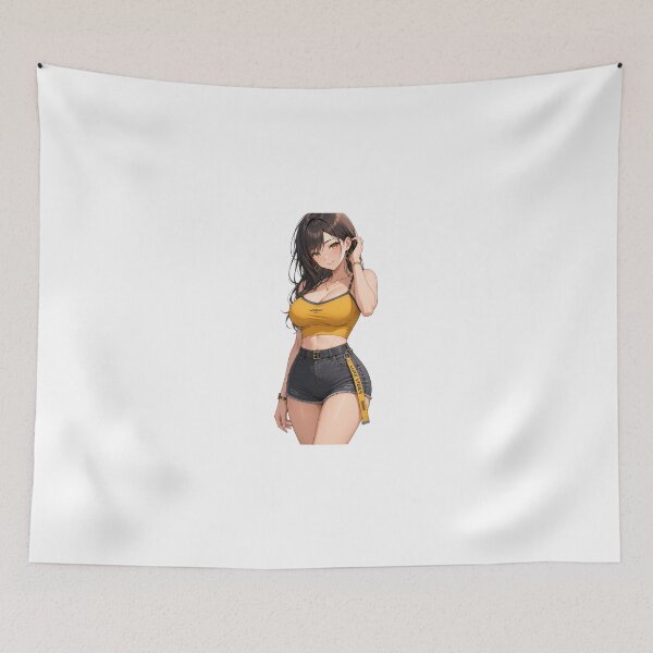 Item preview, Stylish Anime Girl in Yellow Crop Top and Denim Shorts designed and sold by iloveanimechibi.