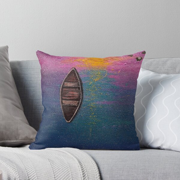 Item preview, Twilight Canoe on Golden Sunset Lake Painting designed and sold by ArtistsAtticWI.