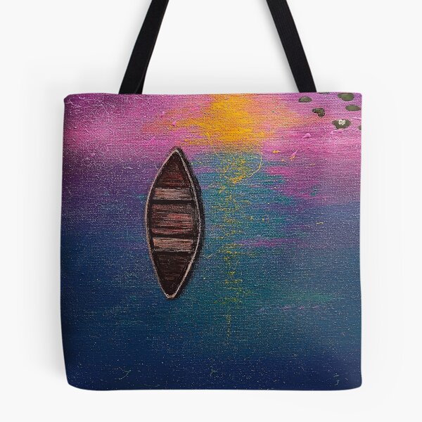 Item preview, Twilight Canoe on Golden Sunset Lake Painting designed and sold by ArtistsAtticWI.