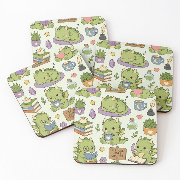 Item preview, Cute Dragon Cozy Reading Kawaii Pattern designed and sold by Soft Berry Studio.
