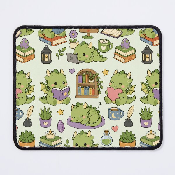 Item preview, Cute Dragon Cozy Reading Kawaii Pattern designed and sold by Soft Berry Studio.