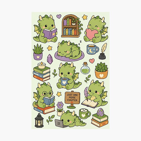 Item preview, Cute Dragon Cozy Reading Kawaii Pattern designed and sold by Soft Berry Studio.