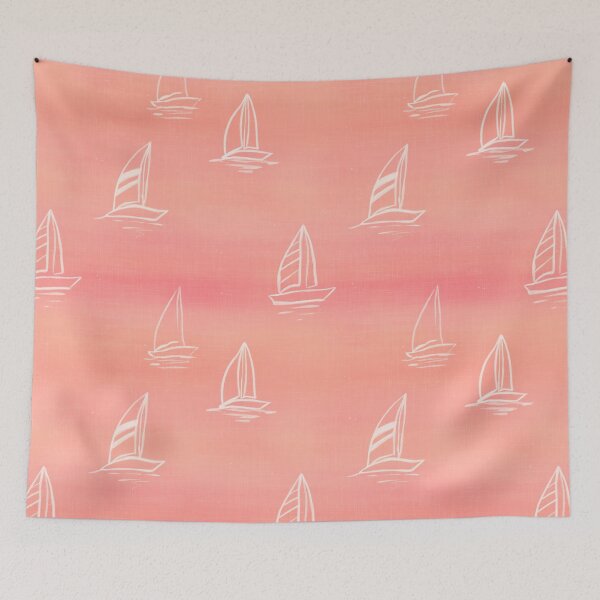 Item preview, Bright Sunset cruise sailboats on colorful Ombre dreamy summer sunset gradient designed and sold by PrettywithColor.