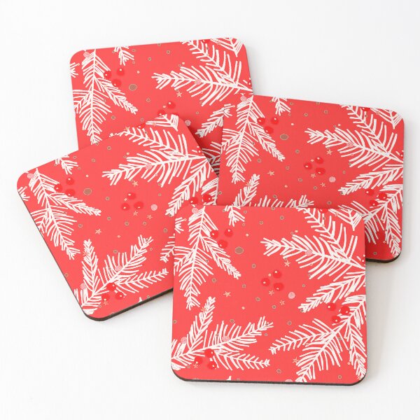 Item preview, Christmas Snowy Branches Design On Bright Holiday Red designed and sold by DEC02.