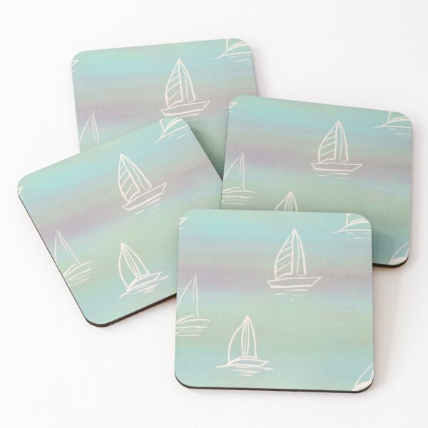 Item preview, Shades of blue cruise sailboats on colorful Ombre dreamy summer gradient  designed and sold by PrettywithColor.