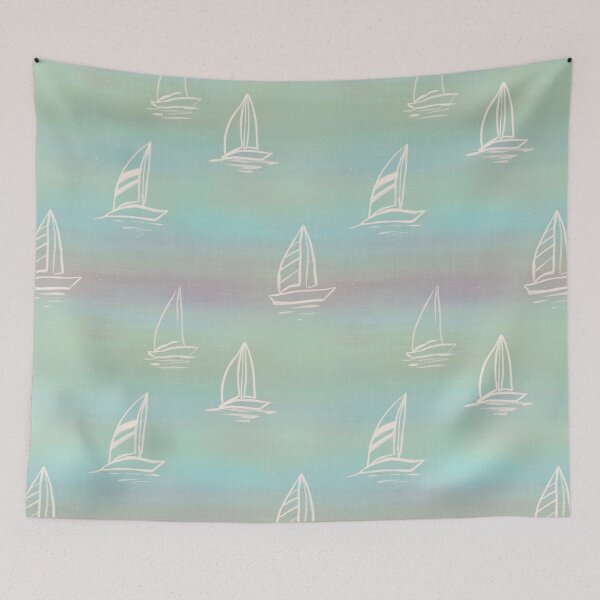 Item preview, Shades of blue cruise sailboats on colorful Ombre dreamy summer gradient designed and sold by PrettywithColor.