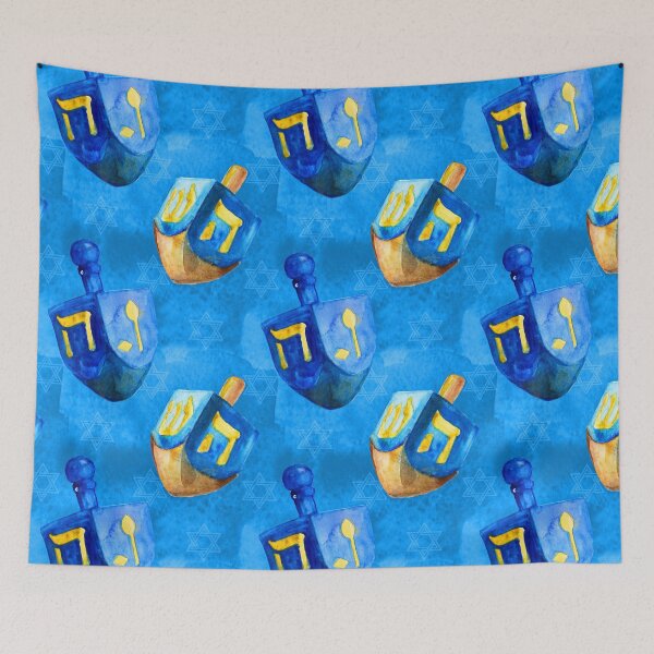 Item preview, Hanukkah Dreidels Holiday Pattern in Blue and Gold designed and sold by DEC02.