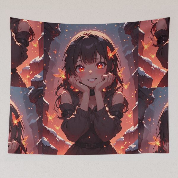 Item preview, Anime girl smiling and magical butterflies designed and sold by ArtsJulian.