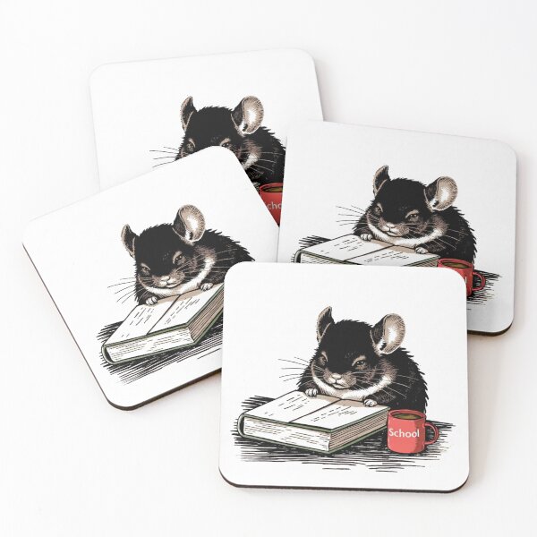 Item preview, Funny Chinchilla Reading and Drinking Coffee School Illustration designed and sold by Aneta-Design.