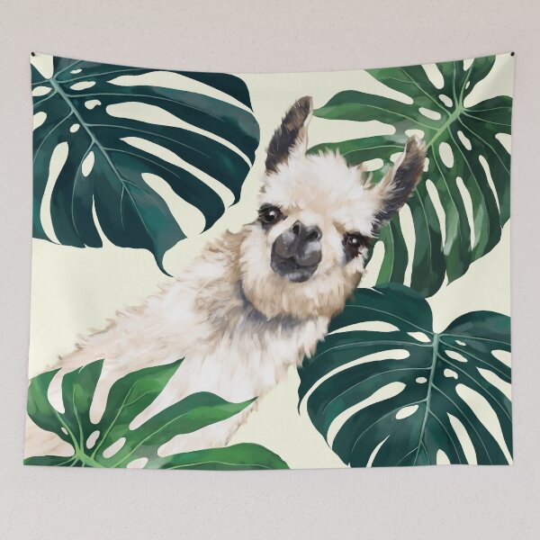 Item preview, Sneaky Llama in Tropical Monstera  designed and sold by bignosework.