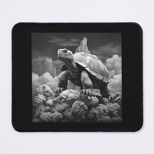 Item preview, Black and White Giant Tortoise Mountain Landscape Art designed and sold by inkoutninja.
