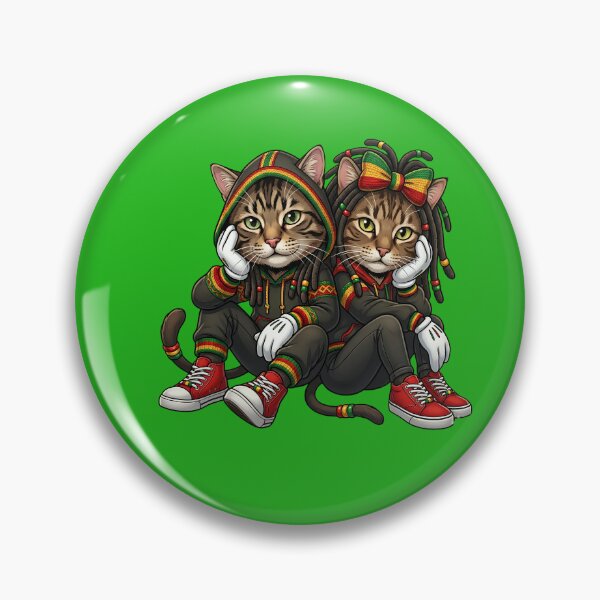 Item preview, Rasta Paw-ty: Stylish Feline Duo in Red, Gold, & Green designed and sold by digitalbob60.