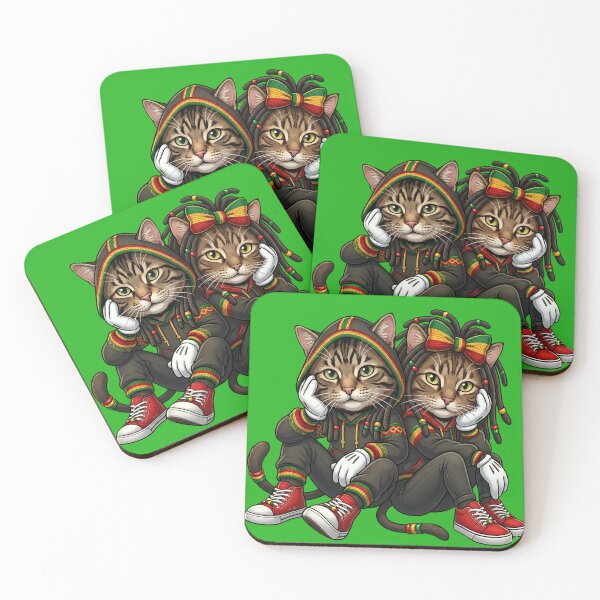 Item preview, Rasta Paw-ty: Stylish Feline Duo in Red, Gold, & Green designed and sold by digitalbob60.
