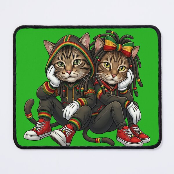 Item preview, Rasta Paw-ty: Stylish Feline Duo in Red, Gold, & Green designed and sold by digitalbob60.