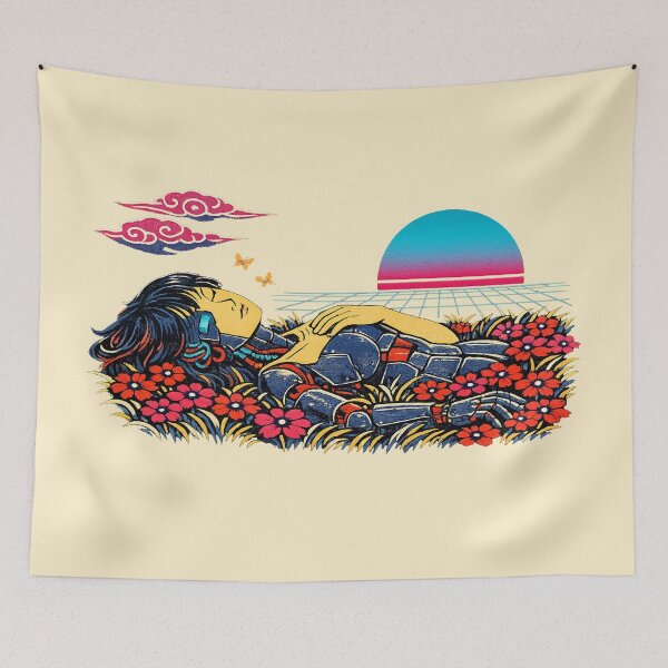 Item preview, Neon Retro Synthwave Ukiyo‑E Cyborg Repose designed and sold by KungPowUnicorn.