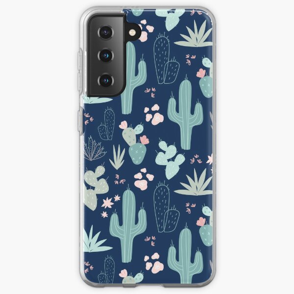 Cacti floral teal on navy Samsung Galaxy Soft Case