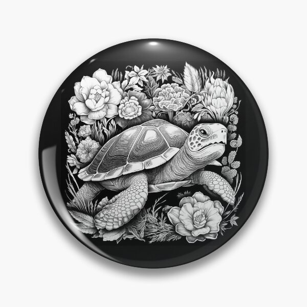 Artikelvorschau, Botanische Kunst mit schwarz-weißen Blumen und Schildkrötenmotiven entworfen und verkauft von inkoutninja.