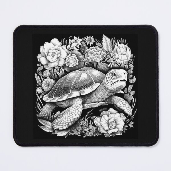 Item preview, Black and White Floral Tortoise Botanical Art designed and sold by inkoutninja.