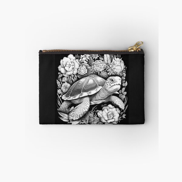 Item preview, Black and White Floral Tortoise Botanical Art designed and sold by inkoutninja.