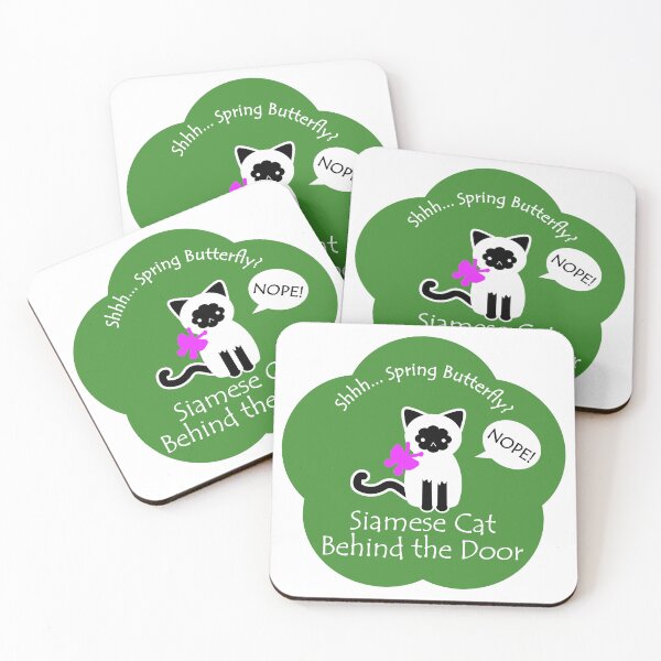 Item preview, Funny Siamese Cat Spring Butterfly Behind the Door Green Base designed and sold by Na7nasColorShop.