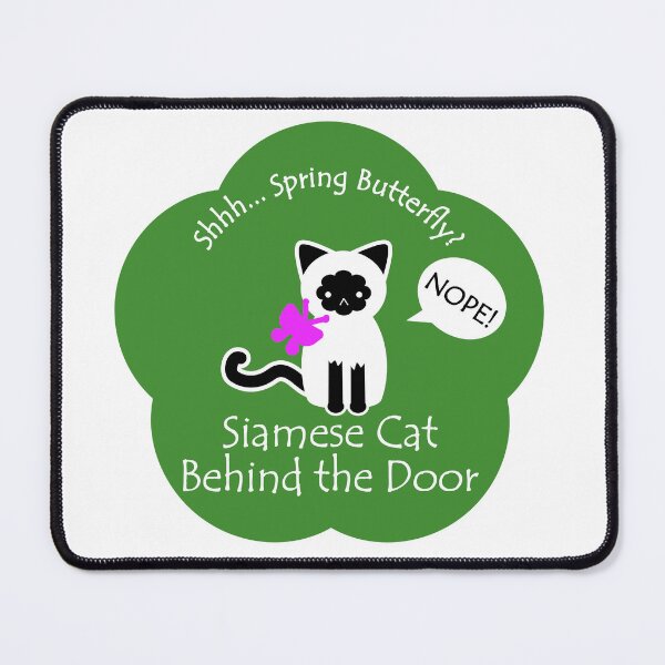 Item preview, Funny Siamese Cat Spring Butterfly Behind the Door Green Base designed and sold by Na7nasColorShop.