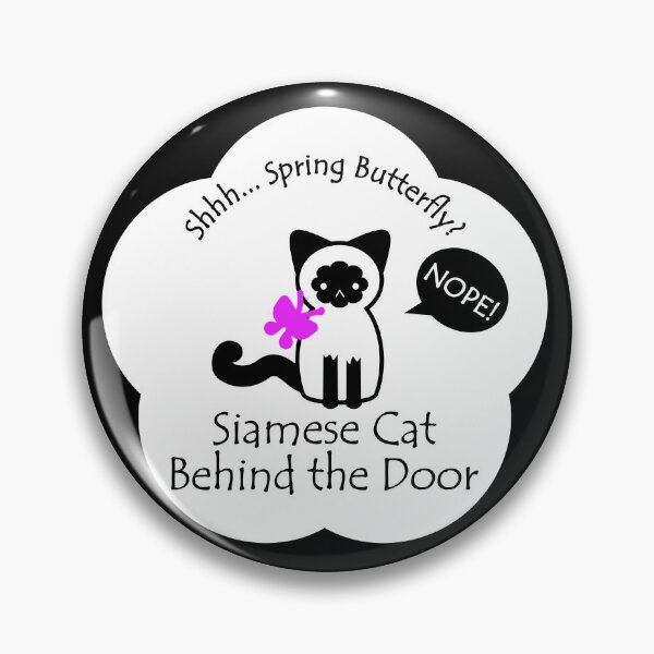 Item preview, Funny Siamese Cat Spring Butterfly Behind the Door White Base designed and sold by Na7nasColorShop.