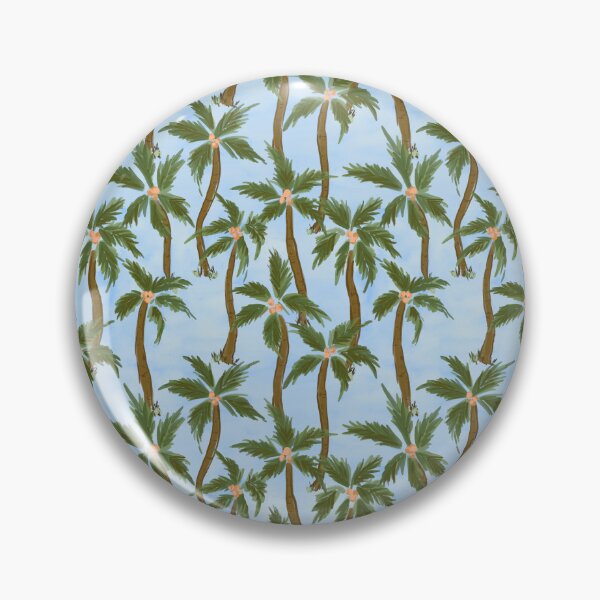 Item preview, Tropical feel loose painterly green Coconut palm trees all over on blue background designed and sold by PrettywithColor.