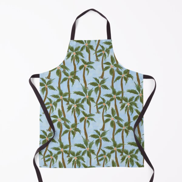Item preview, Tropical feel loose painterly green Coconut palm trees all over on blue background designed and sold by PrettywithColor.