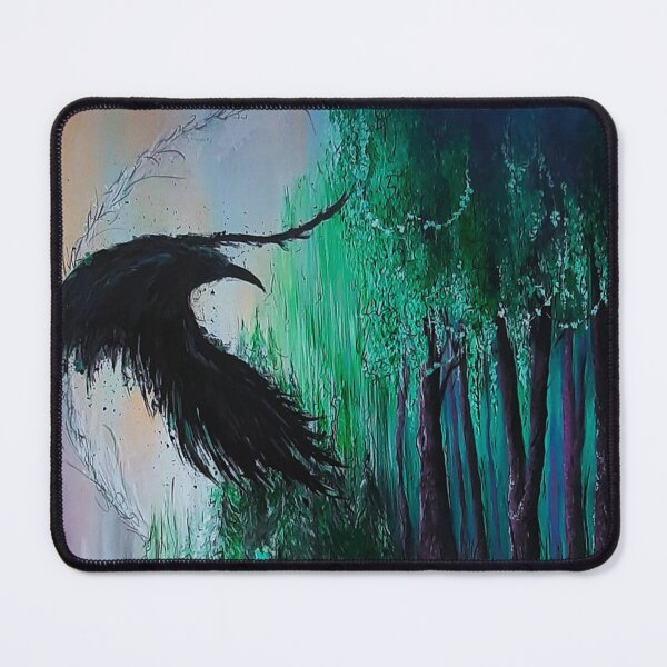 Item preview, Flying Crow in Misty Emerald Woods designed and sold by ArtistsAtticWI.