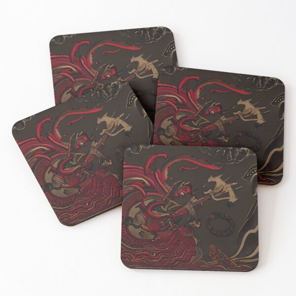 Item preview, Dark Crimson Dragon Warrior Bone Dragon Confrontation Coil Yokai Art designed and sold by YugenWorkshop.