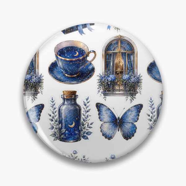 Item preview, Blue Cottagecore Luxury Journal Stickers | Aesthetic Floral Book Tea Butterfly Sticker Pack designed and sold by KeerthiCuteFind.