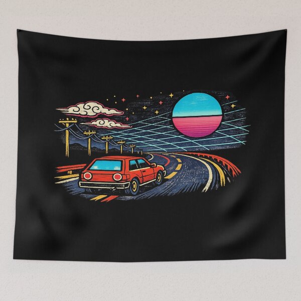 Item preview, Neon Retro Synthwave Ukiyo‑E Night Drive designed and sold by KungPowUnicorn.