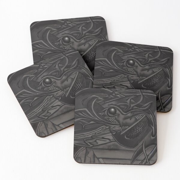 Item preview, Dark Obsidian Dragon Beak Eye Grid Jaw Wing Monochrome Yokai Art designed and sold by YugenWorkshop.
