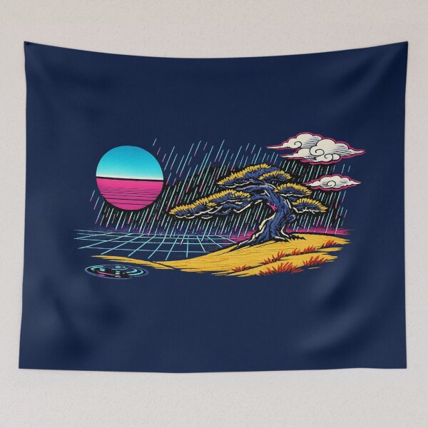 Item preview, Neon Retro Synthwave Ukiyo‑E Rain designed and sold by KungPowUnicorn.