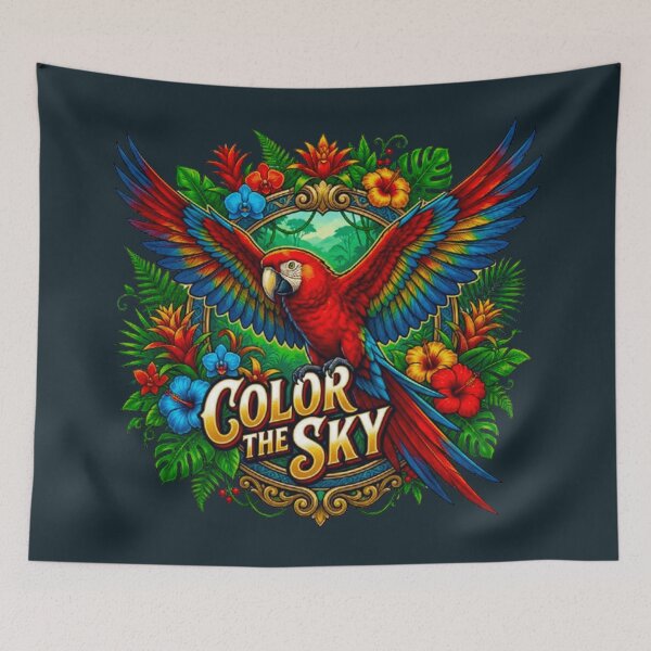 Item preview, Color The Sky Scarlet Macaw Parrot Vintage Tropical Retro Badge designed and sold by MT-Hub | Cute Aesthetic Art, Stickers & Phone Cases.