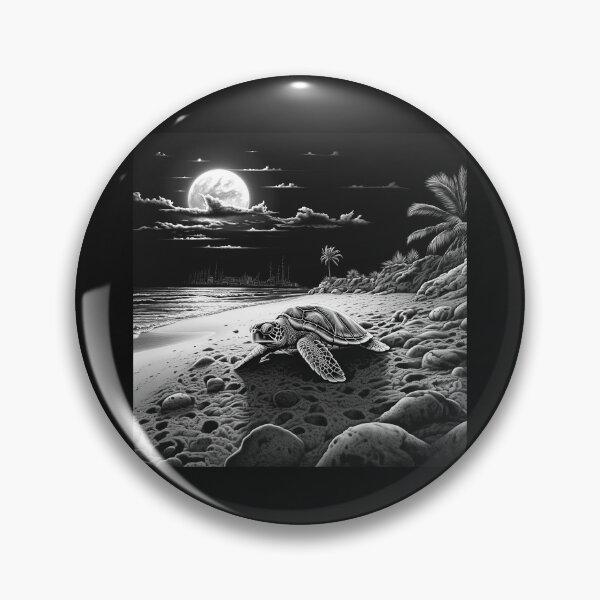 Item preview, Black and White Moonlit Sea Turtle Beach Art designed and sold by inkoutninja.