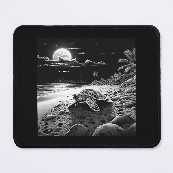 Item preview, Black and White Moonlit Sea Turtle Beach Art designed and sold by inkoutninja.