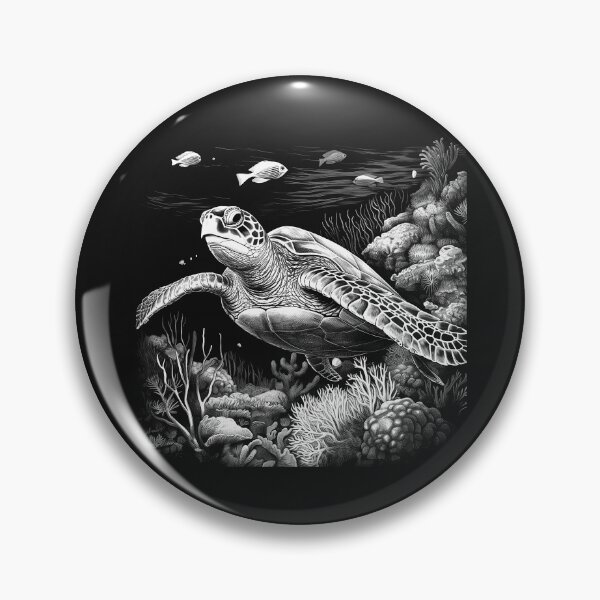 Item preview, Black and White Sea Turtle Coral Reef Art designed and sold by inkoutninja.