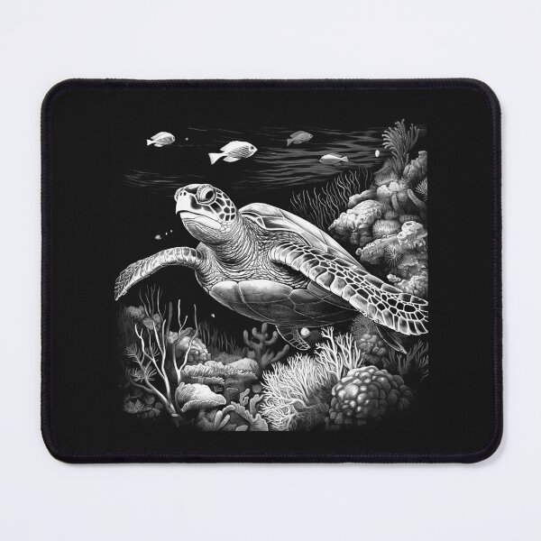 Item preview, Black and White Sea Turtle Coral Reef Art designed and sold by inkoutninja.