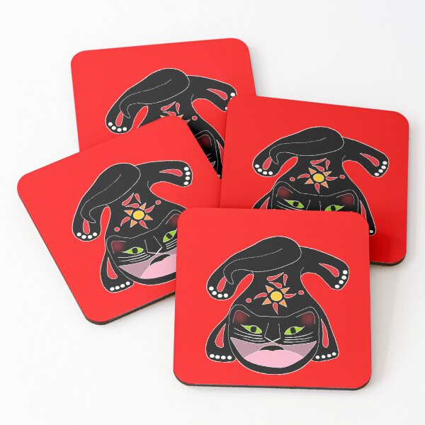 Item preview, Abstract Folk Art Hungry Fiery Night Cat 3 Die Cut designed and sold by JoyousArt4u.