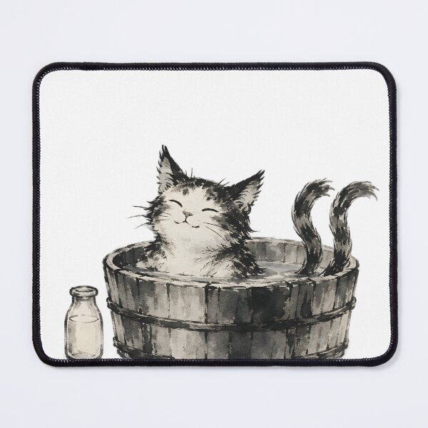 Item preview, Nekomata at the Bathhouse — Japanese Yokai Cat Sumi-e Art designed and sold by Mossbrush.